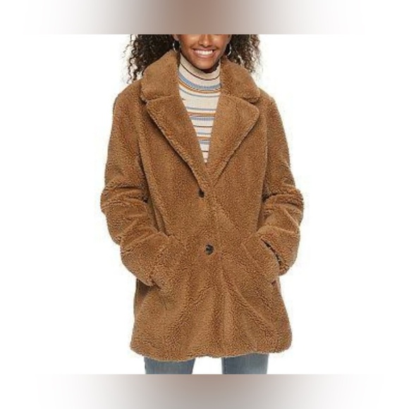 Sebby Women’s Camel Tan Teddy Bear Lined Topper Coat Medium - Picture 7 of 16